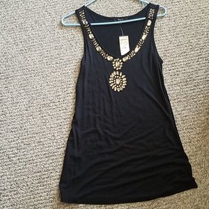 NWT Rhinestone black sleeveless long top